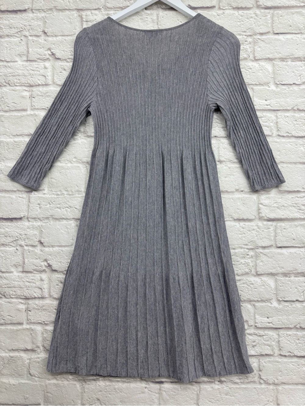 Eileen Fisher Petite M 100% Wool Ribbed Pleated A-Line Dress Gray - Picture 8 of 11